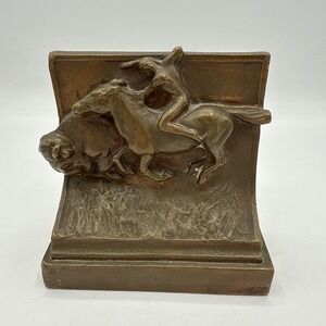 Buffalo Hunt 1 Bookend Copper Native American Horse Equestrian Western 1930s